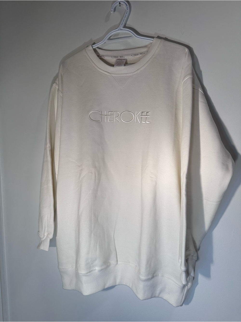 Cherokee Off-White Crewneck Sweatshirt with Embroidered Logo